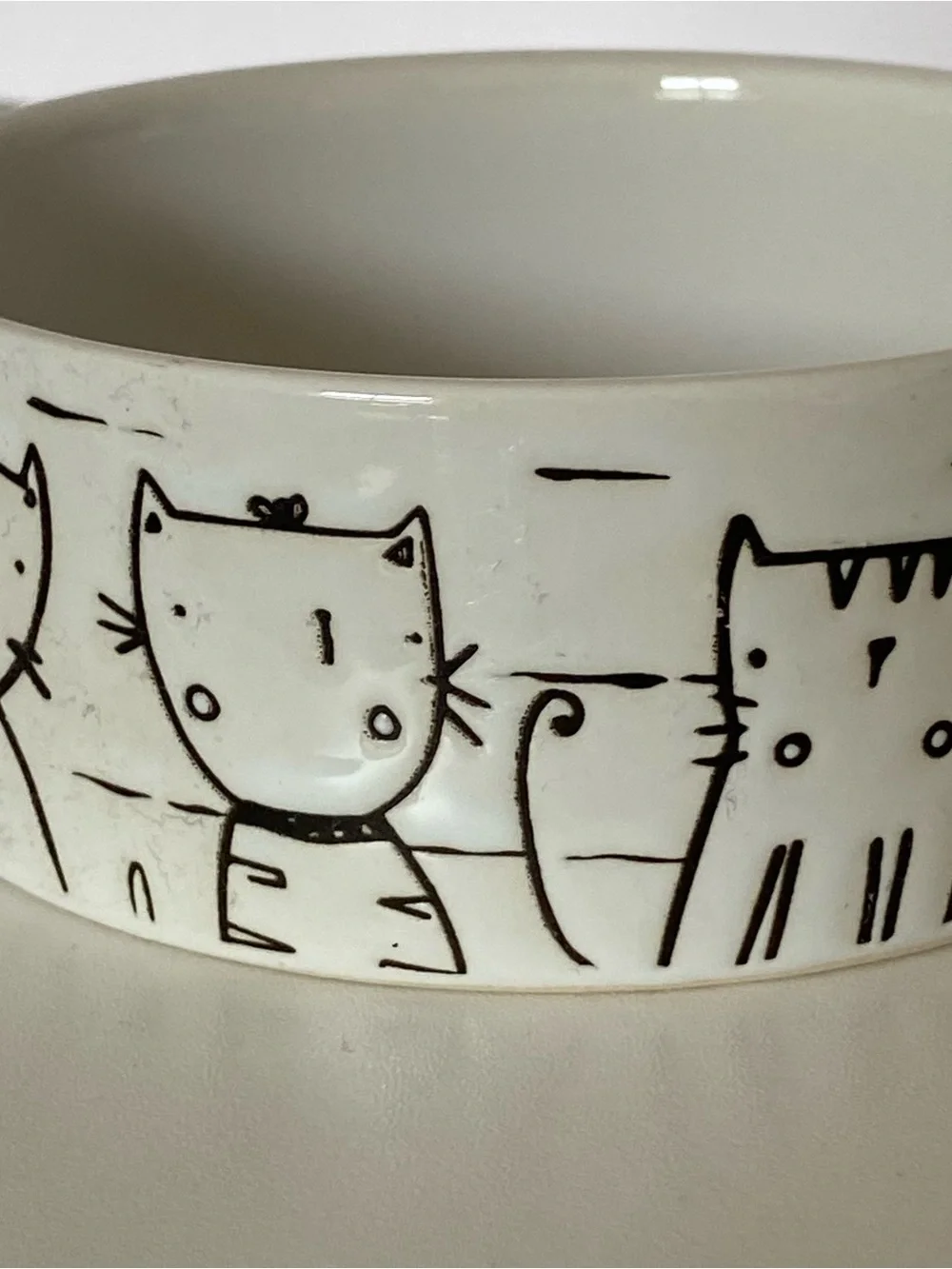 Cat Bowl Food Water Good Kitty White Ceramic 4.5” Embossed Cats All Around EUC